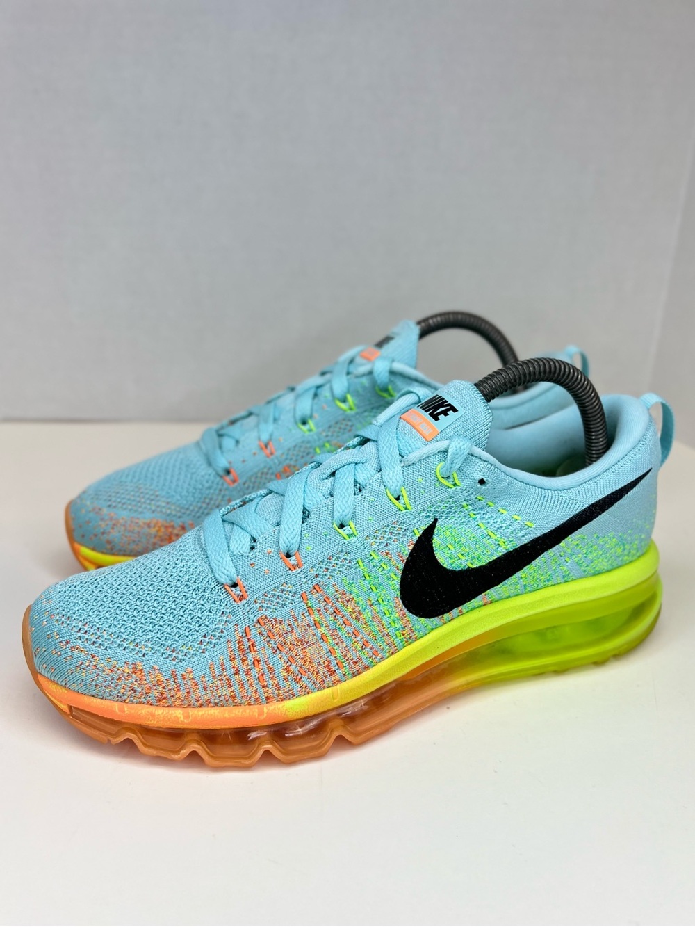 Nike Air Max Flyknit 2013 Womens Sz 8M Glacier Ice/Atomic Orange Superb, Clean!
